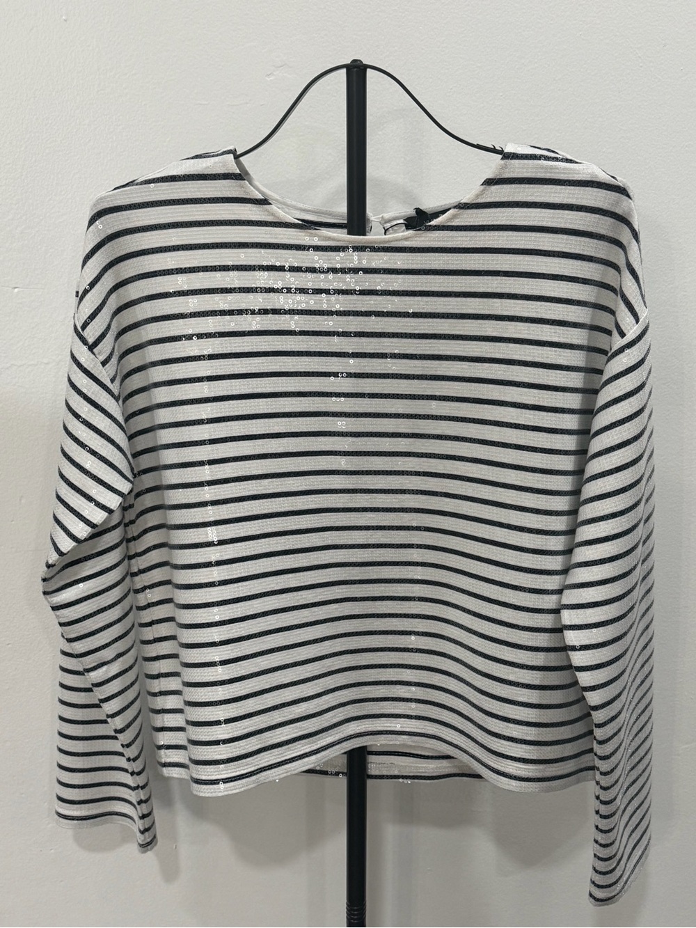 Velvet Heart Sequin Striped Long-Sleeve Top - White & Black